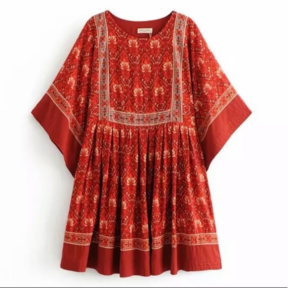 SOLD OUT Red Floral Bohemian Gypsy Boho Dress - Picture 5 of 6